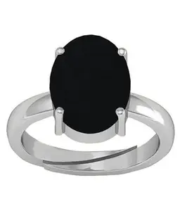 SIDHARTH GEMS Certified 14.25 Ratti 13.00 Carat Natural Black Onyx Chalcedony Adjustable Ring (Sulemani Hakik Silver Plated Gemstone by Lab Certified for Men and Women