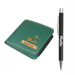 The Bling Stores Men's Personalized Custom Genuine PU Leather Wallet and Pen Combo with Your Name On It Best Gift for Your Husband,Brother,FriendsAnd Father (Dark Green)