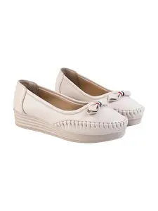 Shoetopia Bow Detailed Casual Cream Loafers for Women & Girls /EU40