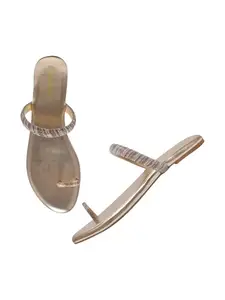 SilverArrow Women's Loomco Spark Design |Ethnic Wears|Flat Sandals, Gold, 7 UK