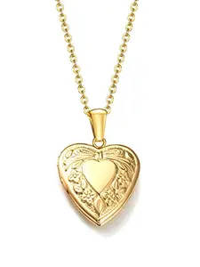 Via Mazzini 18K Real Gold Plated Heart Photo Memory Locket Pendant Necklace With Chain Valentine Gift For Women And Girls (NK0990) 1 Piece Only