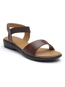 AROOM Casual Stylish Leather Sandals for Women and GIrls Comfortable Slippers (Brown, numeric_4)