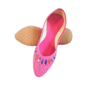 Handcrafted Embroidered Ballet Flats, Traditional Multicolour Design (Pink, UK Footwear Size System, Adult, Women, Numeric, Medium, 6)