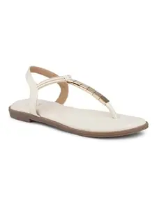 Inc.5 Women Beige And Gold-Toned Open Toe Flats