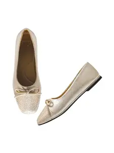 The White Pole Comfortable Slip on Ballet Bellies Part Wear Sandals for Women and Girls Golden