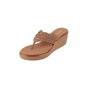 Metro Women Tan Faux Leather Embellished Fashionable Wedge Heel Sandal UK/4 EU/37 (34-239)