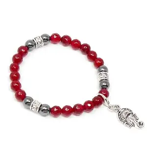 JAZ Root Chakra Bracelet, Red Agate & Hematite Natural Stone 8mm Beads Stretchable Bracelet for Unisex