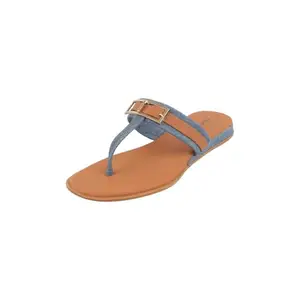 Mochi Women Blue Faux Leather Metal Detail Everyday Casual Slides UK/5 EU/38 (32-888)