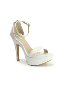 ELLE Women's Backstrap Heel Sandals Colour-White, Size-UK 8