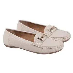 Women Comfortable Slip On Flat Loafer Ballet; Casual and Formal Footwear | White Color | Size : 3