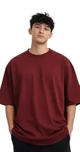 Streetfluencer Pure Cotton Oversized Fit Solid T-Shirt for Men