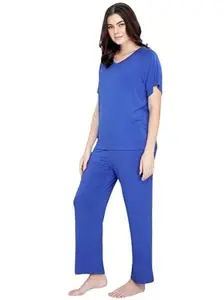 KGFASHION Women Cotton Blend Cord Set Regular fit Stylish Tshirt & Pant Set for Women Summer Cord Set ROYAL BLUE M