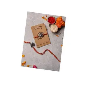 VENI Premium Designer Silver Rakhi Set 2 - Traditional Red & Yellow Mauli Thread with Antique Silver Charms for Raksha Bandhan Festival, for Brother, Sister, Bhaiya, Bhabhi with Roli Chawal (RA15)