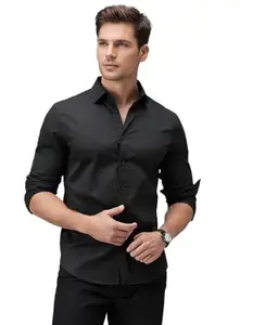 Men's Cotton Formal Shirt, Full Sleeve, Regular Fit, Plain, White (in, Alpha, S, Regular, Black)