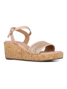 Inc.5 Womens Peach Party Wear Embellished Open Toe Heels With Ankle Strap