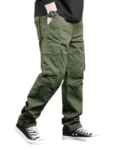 SATVISH Mens Cotton Cargo Pants | Casual Trousers for Men | Drawstring Waist Pant | Comfortable Lower for Men