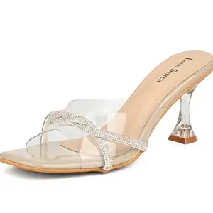LOUIS STITCH Women’s Slip-On Transparent Pointed Heel Sandals | Open Toe Beige Stylish Stiletto Heel Sandal for Ladies, Fashionable and Comfortable Sandal | LSOF-LDPH-SLGSBG | UK-5