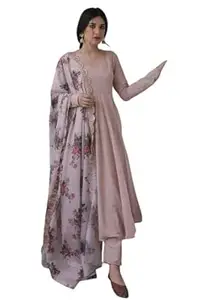 KALAPIVASTRA Women's Chinon Embroidered Design V-Neck 3/4 Sleeve Kurta Pant| Soft & Breathable Suit | Button-Down Long Kurta with Straight Pants | Casual & Office Wear Ethnic Set-Chocalate