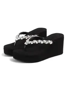 TRYME Crystal Embellished Strap Slip on Wedges Heel Sandals For Women's