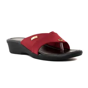 Khadim's Maroon Red Wedge Heel Slip On Sandal for Women (Size 9)