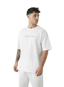 THE WHITE TURTLE Men's Oversized Cotton T-Shirt | Heavyweight Loose Fit Half Sleeve Round Neck Tee | Premium Minimalist Streetwear Graphic Shirt | 240GSM |