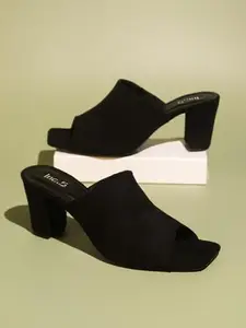 Inc.5 Women Black Peep Toe Block Heels