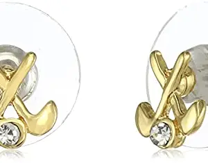 Estele Rhodium Plated Golf Clubs Styled Stud Earring with Austrian Crystals for Women