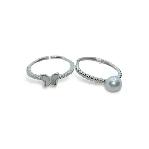 LUXEVOGUE Women 92.5 Sterling Silver Gemstone Duo Ring Size 6 : 18K Rhodium Plating | White