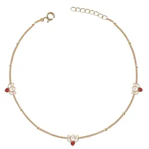 Unniyarcha Single Silver Lotus Kundan 3 Motifs Anklet for Women Pure Silver 925, Sterling Silver Jewellery with Certificate of Authenticity & 925 Silver SINGLE Anklet for Women