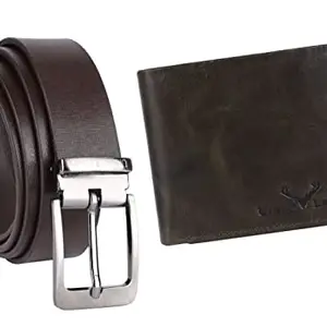 URBAN LEATHER Gift Hamper for Men | Genuine Leather RFID Wallet and Genuine Leather Belt Men's Combo Gift Set Combo Leather Gift for Men(BEL40BR-MW60GR)