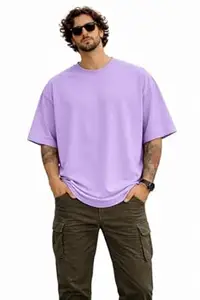 AngelUrza Oversized T-Shirt for Men | Heavyweight 100% Pure Cotton Bio-Washed Combed | Boxy Drop Shoulder Plain Solid Round Neck Half Sleeve Baggy Fit Casual Streetwear Summer Basic Tee