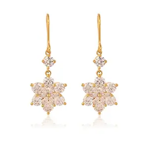 Ratnavali Jewels Brass Gold Plated and American Diamond Dangle & Drop Earrings for Women & Girls, White