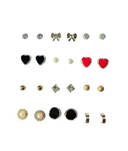 PEARLRAIN 12 pairs of Multi design and Multi Colour Stud Earrings Jewellery set for Women and girls