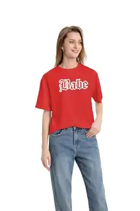TQH Women's Casual Printed Half Sleeve with Round Neck Cotton Blend Over Size Longline Drop Shoulder, Very Trendy Printed Red Boho Style T-Shirt