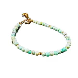RRJEWELZ Peruvian Turquoise Round Beaded Bracelet – Faceted 3-3.5mm Green Stones with Gold Lock – 7 Inch Adjustable link Bracelet for Men & Women|LCBR_RR_05385