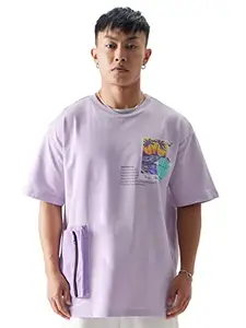 The Souled Store TSS Originals: Wanderer Men and Boys Oversized fit Half Sleeve Cotton Lavender Color Men Oversized T-Shirts