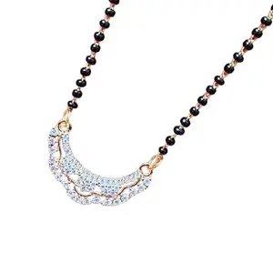 LAABU Rose Gold Plated Traditional flower American Diamond Pendant with Black Bead Chain Mangalsutra for Women