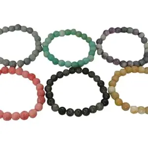 ESHIP Premium Multicolor Band/Bracelet Combo | Pack of Six pieces, consists of Round, Glossy beads | Elastic Band/Bracelet allow for easy wearing and removal for Girls and Women |