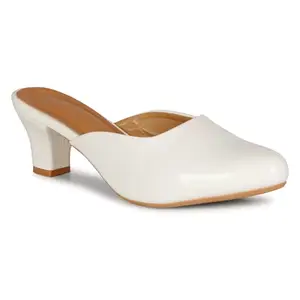 Saheb Latest Stylish Trendy Heel Mules for Girls and Women (715 White 3UK)