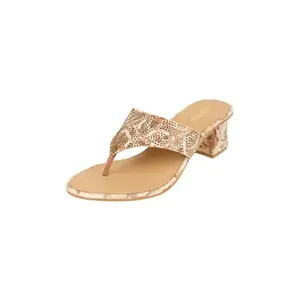 Metro Women’s Tan Elegant Embellished Floral Block Heel Fashion Slip-on Sandal UK/3 EU/36 (32-820)