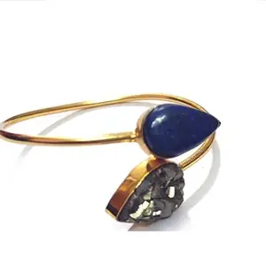 ASTROGHAR Natural Lapis Lazuli And Raw Rough Pyrite Crystal Kada Bracelet For Men And Women