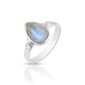 MAHAL JEWELS Natural Rainbow Moonstone 925 Sterling Silver Minimalist Ring For Girls