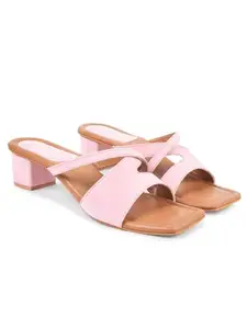 JM LOOKS Women's Block Heel Sandal Slip-on Sandal Open Square Toe Comfortable Stylish Women Footwear for Casual Lunch Beach Summer - Pink