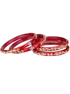 Somil Stylish Glass Bangles/Kada- Perfect For Wedding, Functions, Party And Regular,Pack Of 4, Red - A20