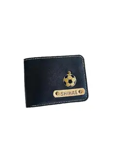 NAVYA ROYAL ART Personalised Men's Leather Wallet - Name & Logo Printed on Wallet for Gift, Color - Black