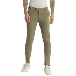 SNITCH Yann Khaki Plain Slim Fit Trousers