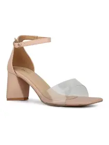 Inc.5 Womens Peach Party Wear Transparent Square Toe Sandals