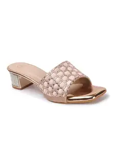 Carlton London Women Rose Gold Stylish Fashion Embellished Ethnic Sandals for Outdoor, Party, Wedding and Holidays with Block Heels (36)