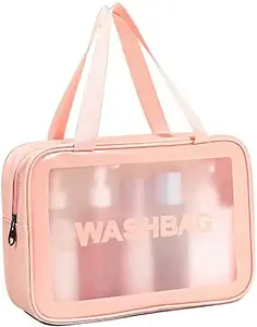Travel Makeup Pouch Set Toiletries Bag Cosmetic Organizer Bag for Women and Girls Toiletry Storage Kit - Pink