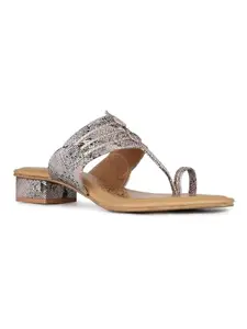 Inc.5 Womens Rose Gold Ethnic Printed Toe Round Toe Block Heel Sandals